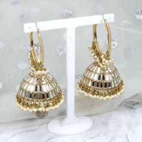 Sonam- Antique Gold Mirrored Statement Jhumki Bali