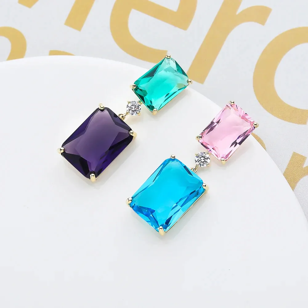 Square Cubic Zirconia Crystal Drop Earring  Party Jewelry