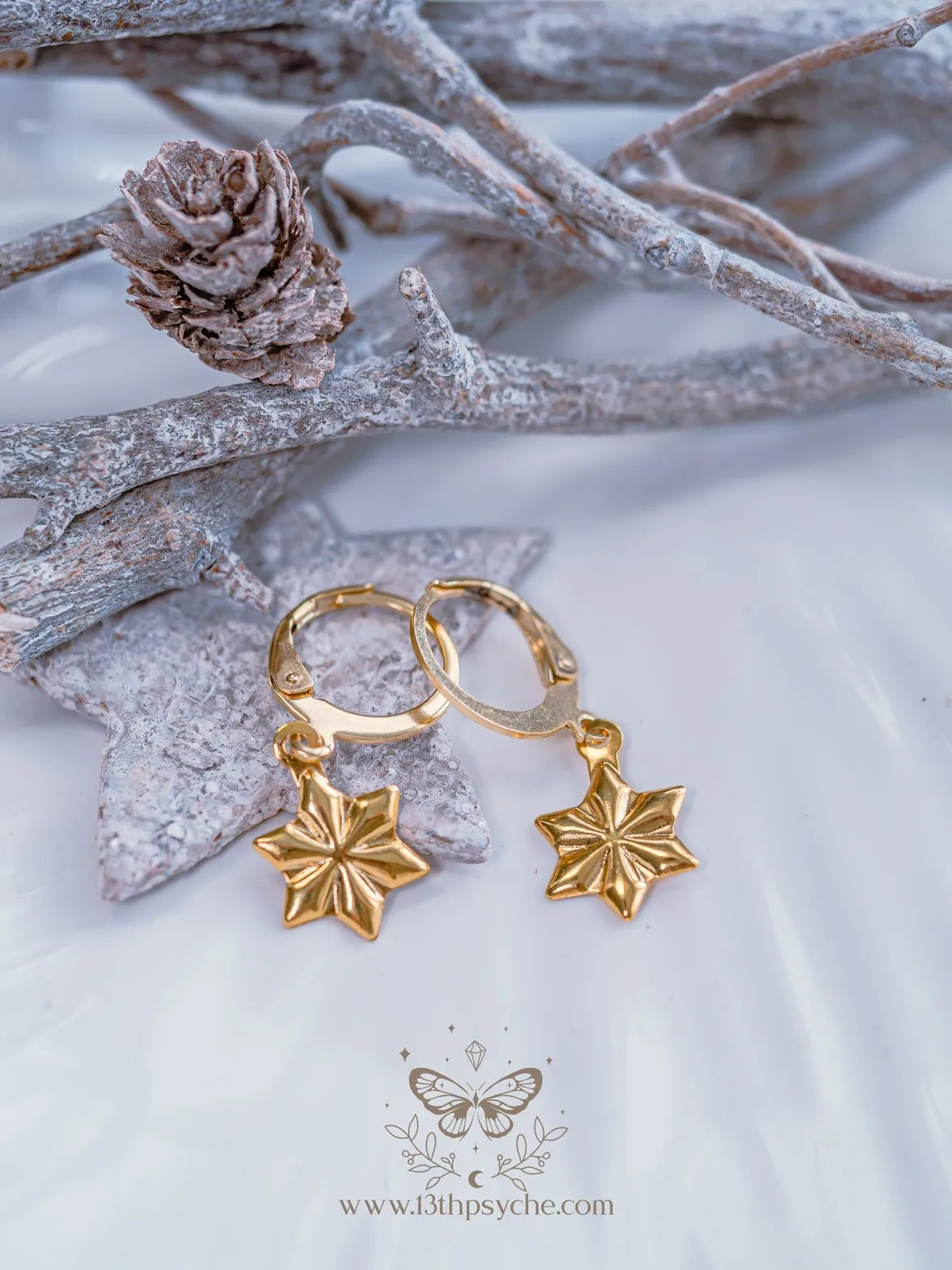 Stainless steel snowflake gold huggie hoop earrings