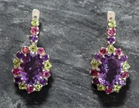 Statement Amethyst Earrings - Purple Flower Drop Earrings - Princess Di Earrings