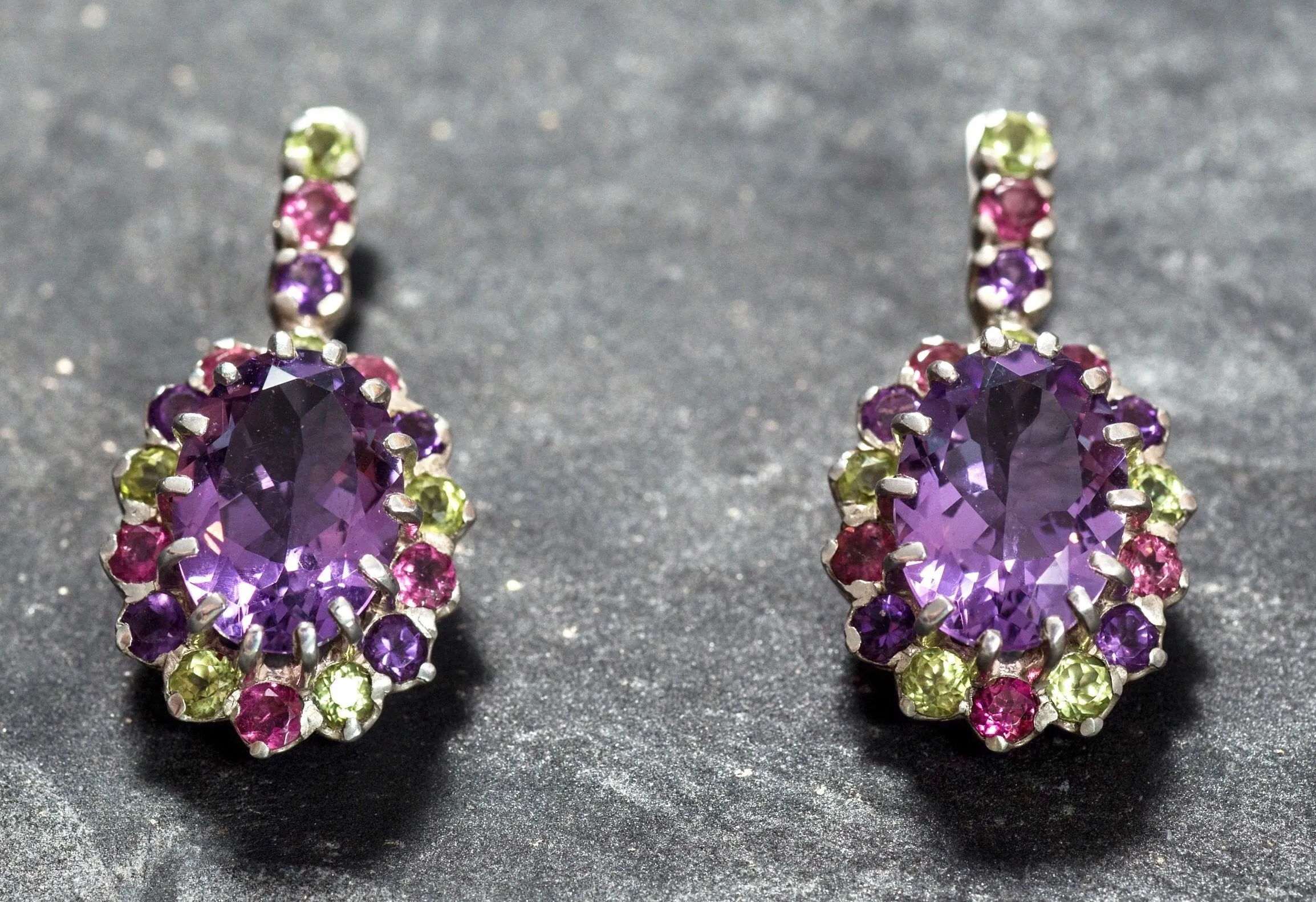 Statement Amethyst Earrings - Purple Flower Drop Earrings - Princess Di Earrings