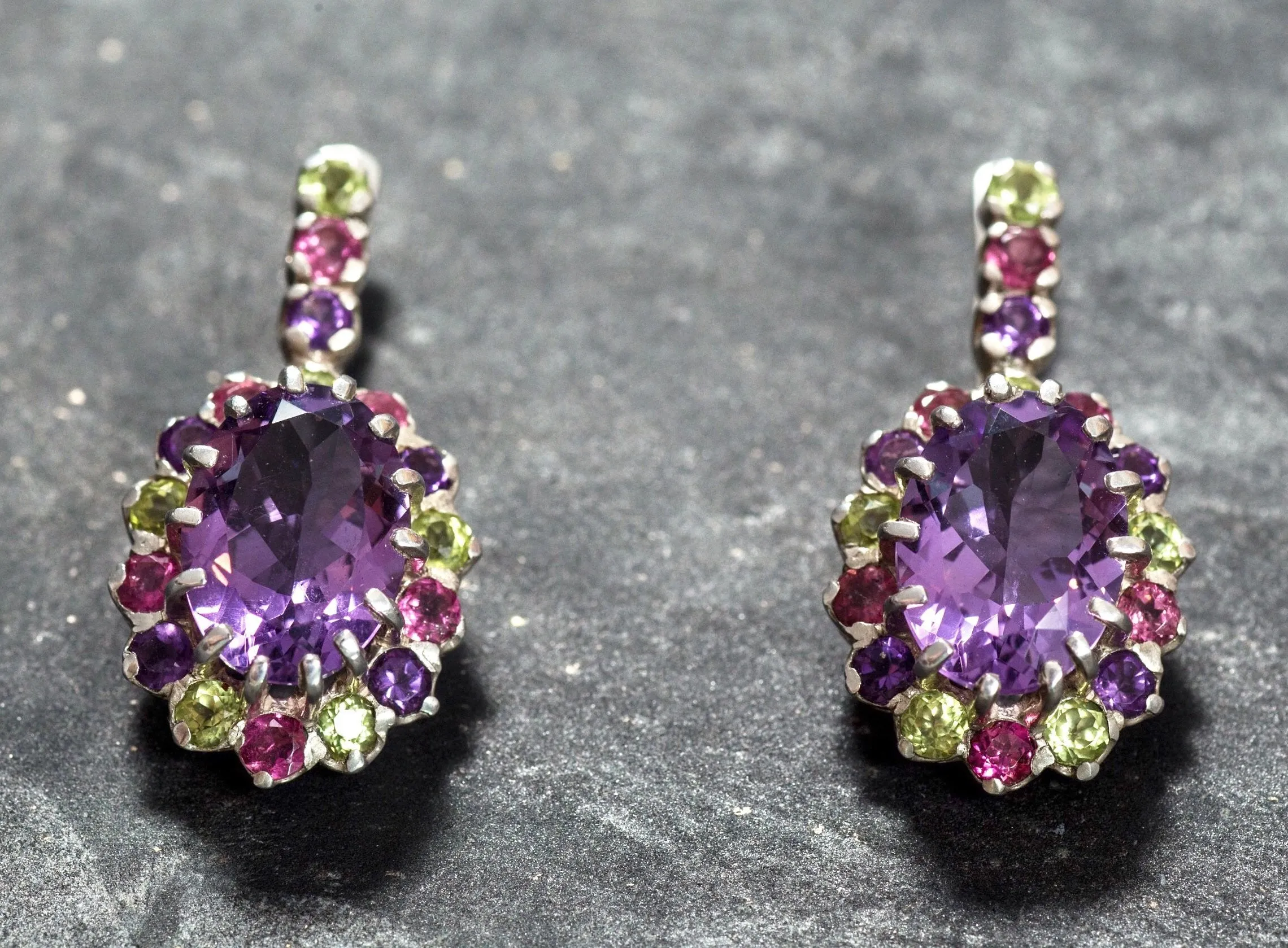 Statement Amethyst Earrings - Purple Flower Drop Earrings - Princess Di Earrings