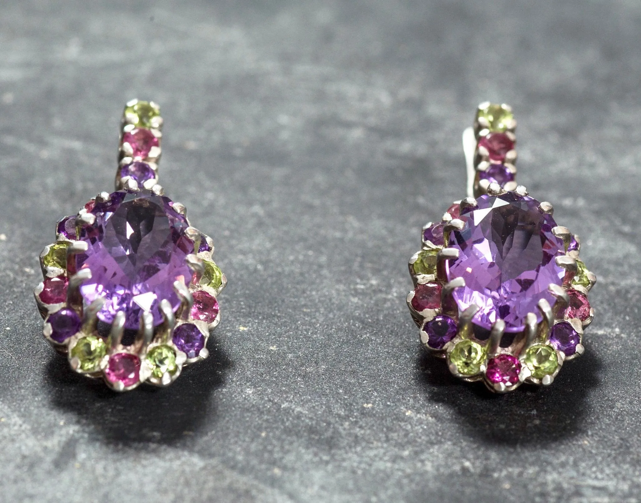 Statement Amethyst Earrings - Purple Flower Drop Earrings - Princess Di Earrings