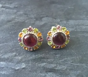 Statement Garnet Earrings - Garnet Flower Earrings - Red Victorian Earrings