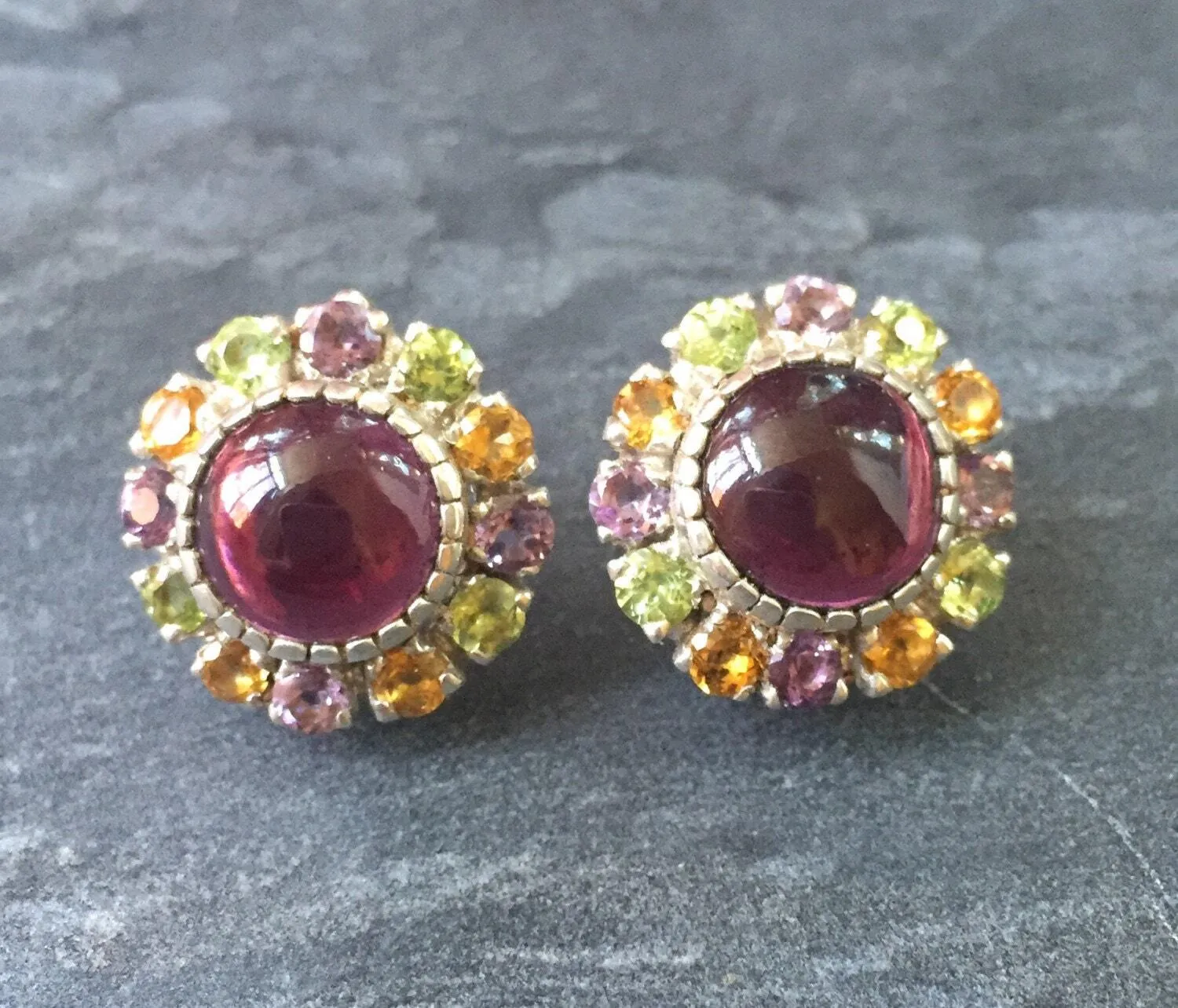 Statement Garnet Earrings - Garnet Flower Earrings - Red Victorian Earrings