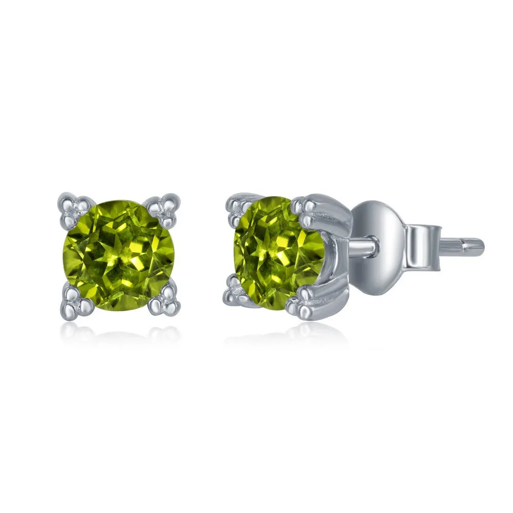 Sterling Silver 5mm Round Peridot Stud Earrings (94617)