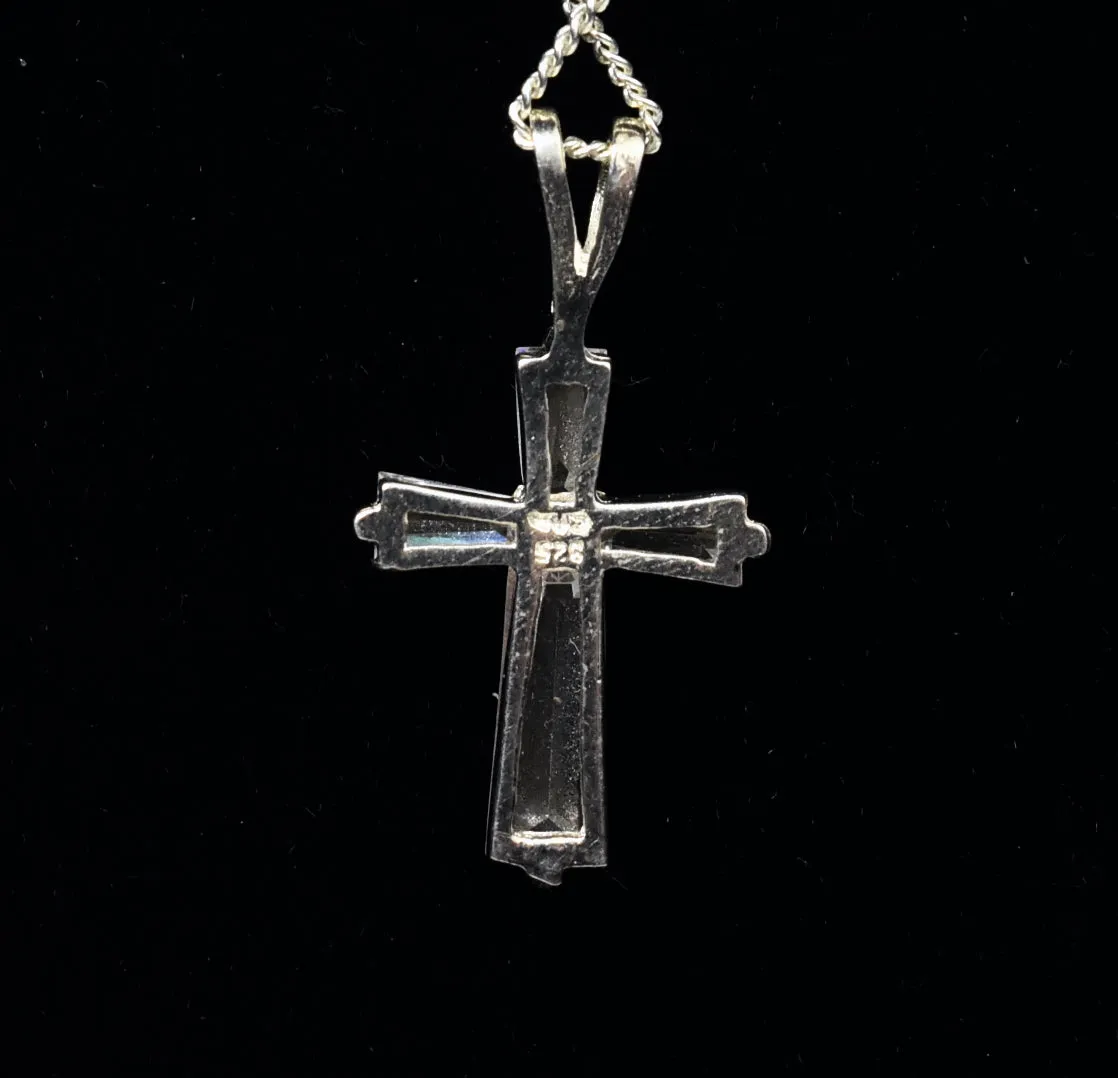 Sterling Silver and Topaz Crucifix Pendant on Sterling Silver Chain - 19"