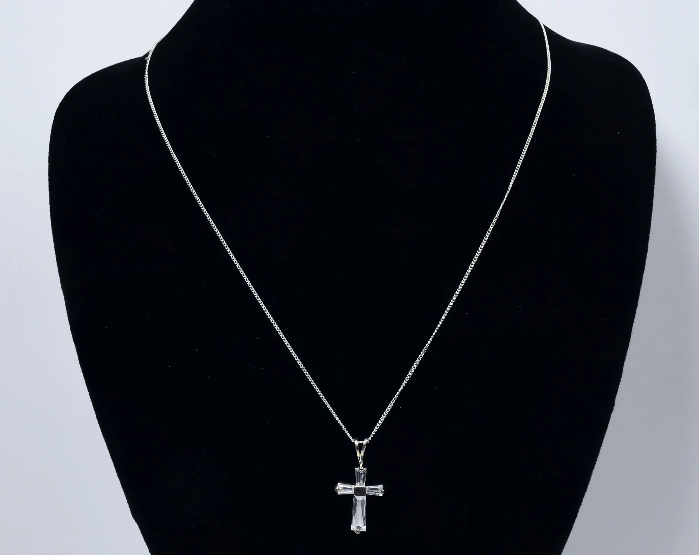 Sterling Silver and Topaz Crucifix Pendant on Sterling Silver Chain - 19"