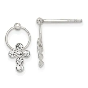 Sterling Silver C.Z Cross Mini Dangle Earrings