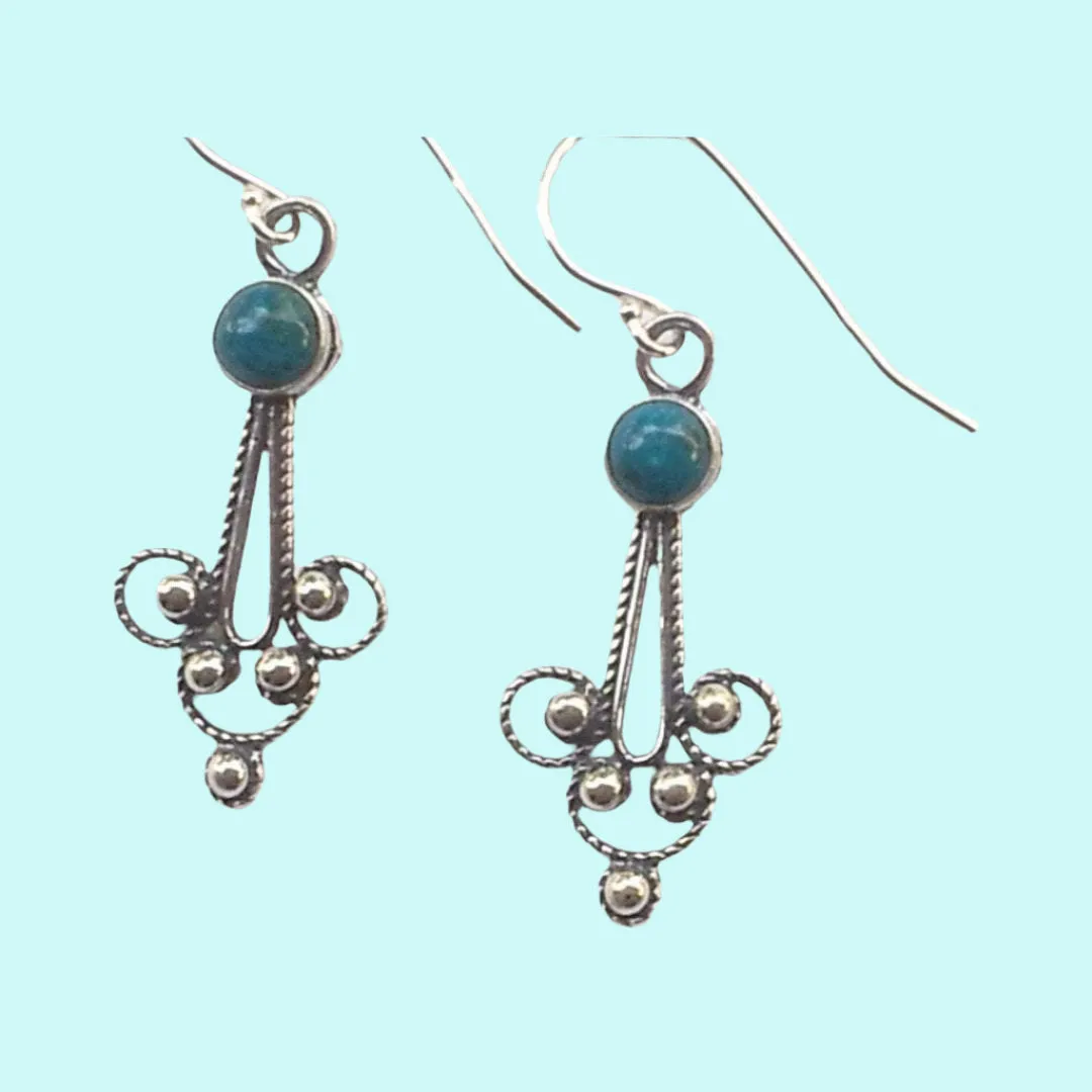 Sterling silver earrings for Woman. Delicate Filigree Israeli earrings set with Stones.