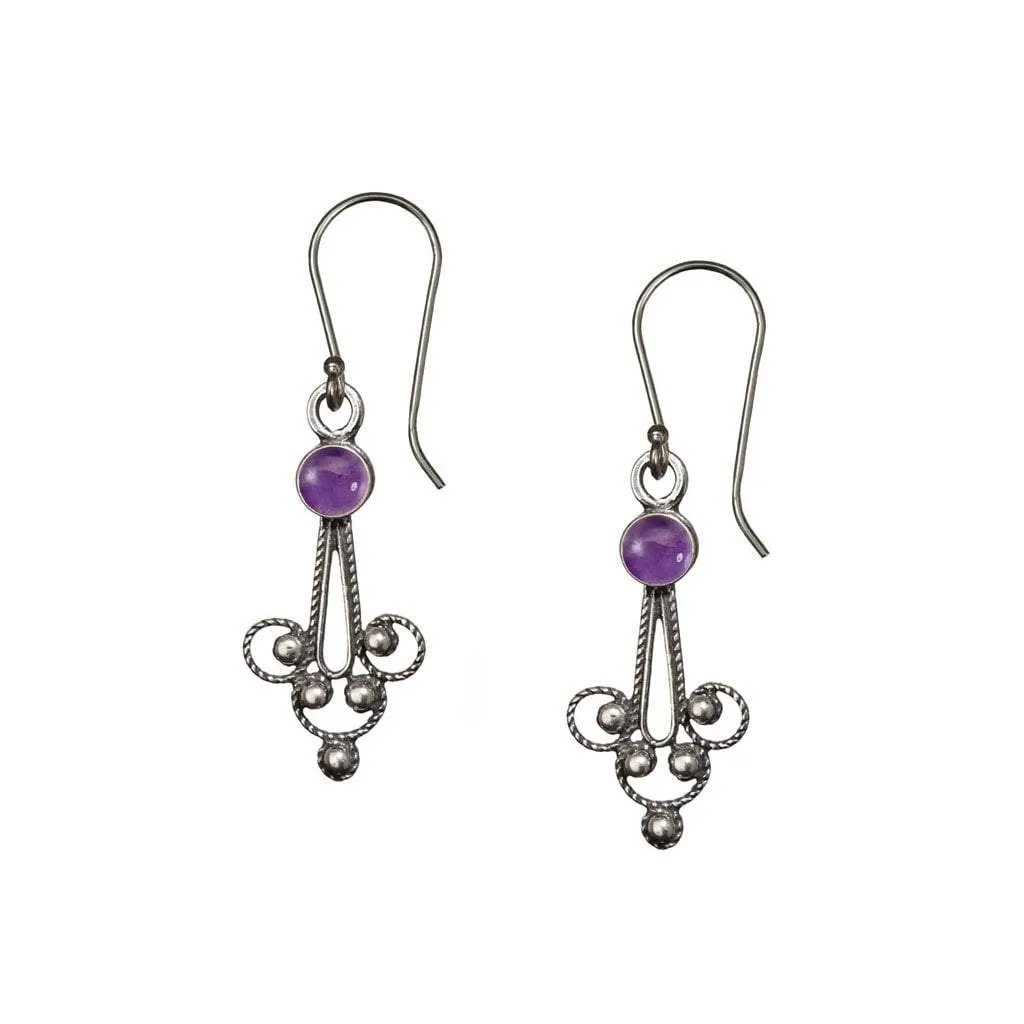 Sterling silver earrings for Woman. Delicate Filigree Israeli earrings set with Stones.