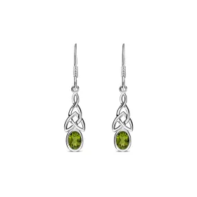 Sterling Silver Peridot Celtic Oval Drop Earrings