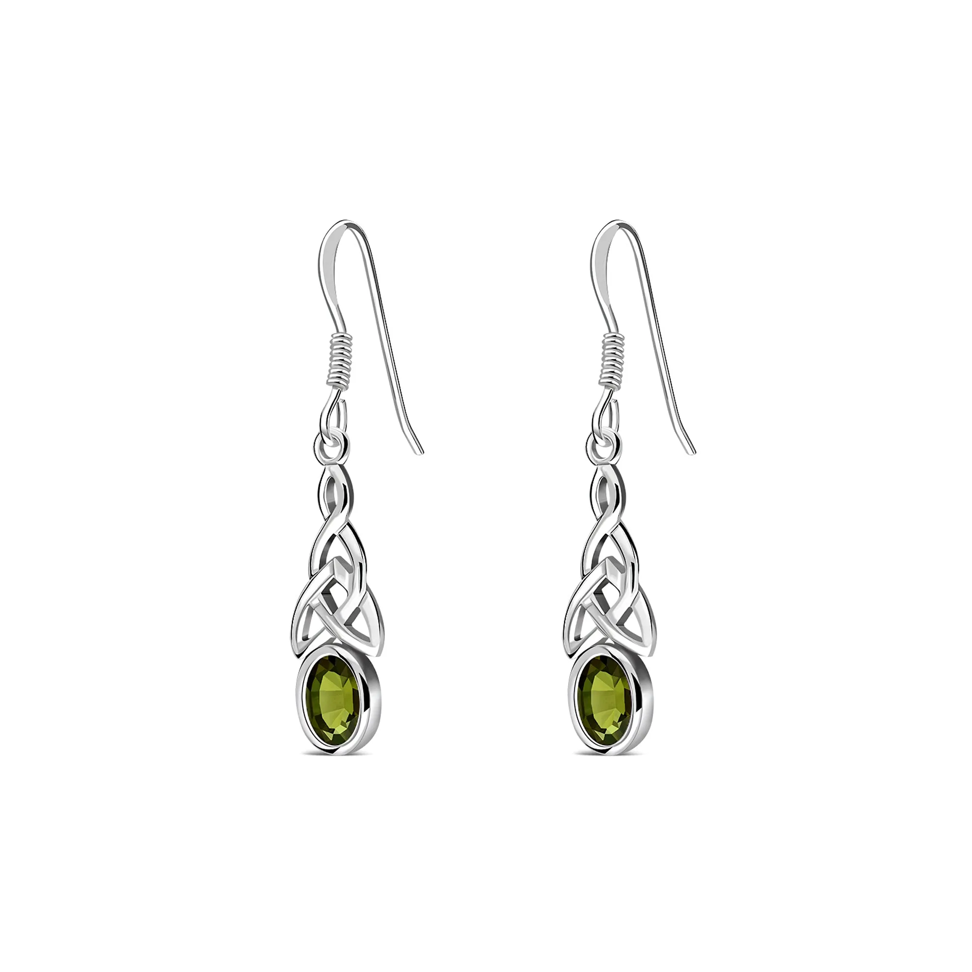 Sterling Silver Peridot Celtic Oval Drop Earrings