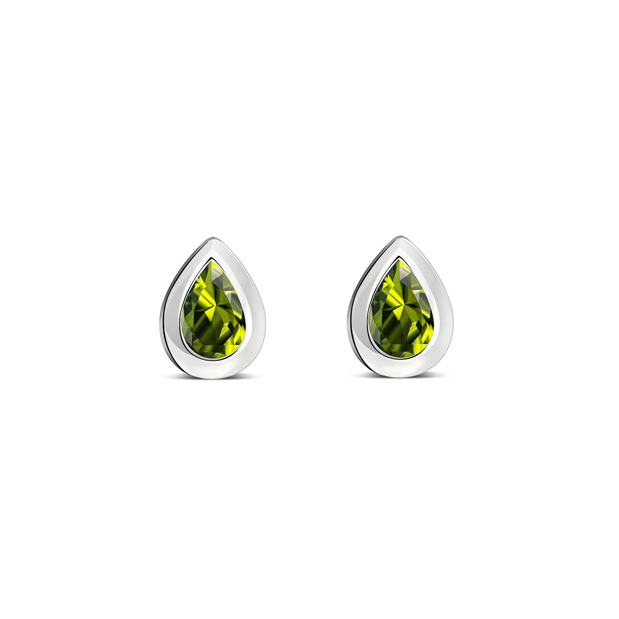 Sterling Silver Peridot Teardrop Framed Stud Earrings