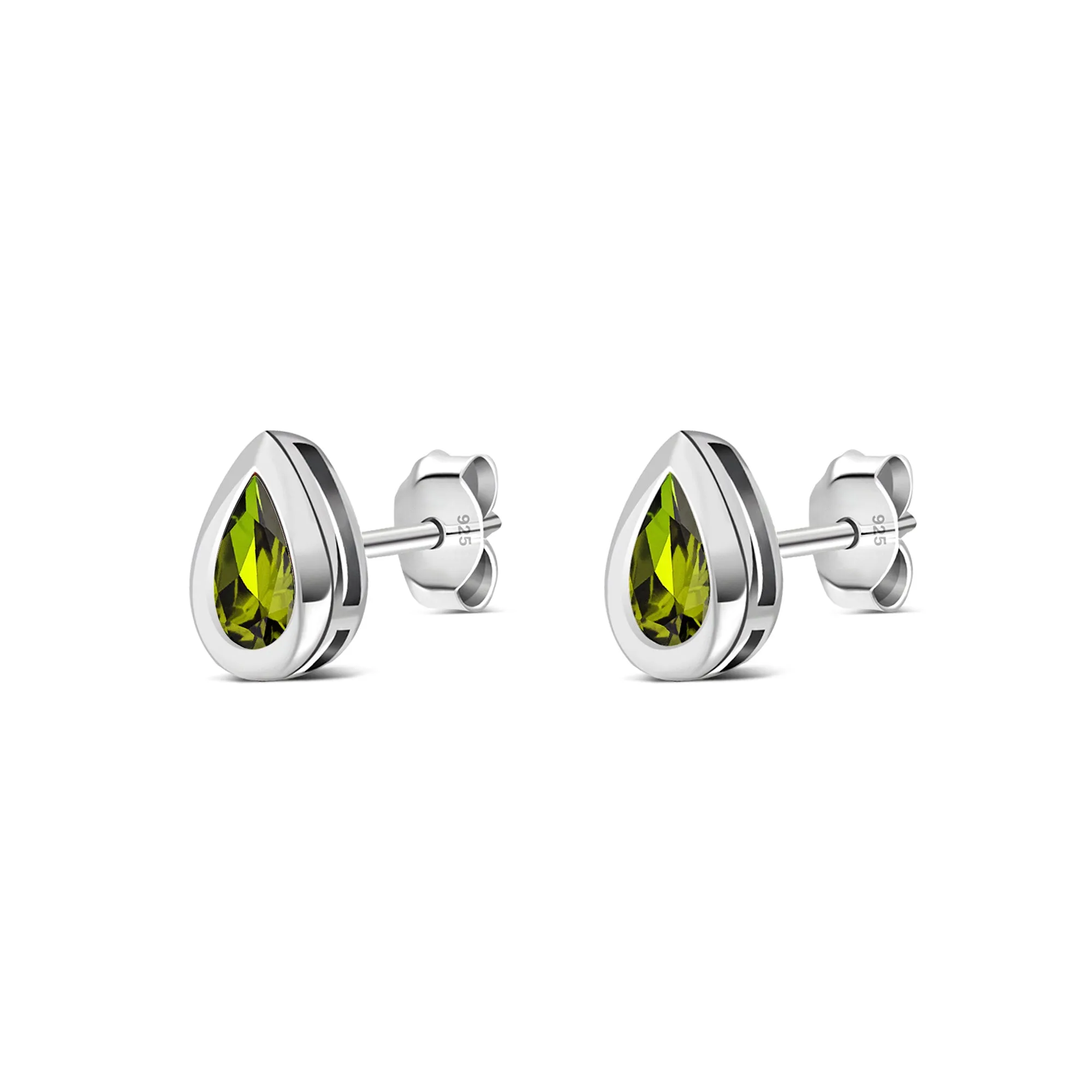 Sterling Silver Peridot Teardrop Framed Stud Earrings