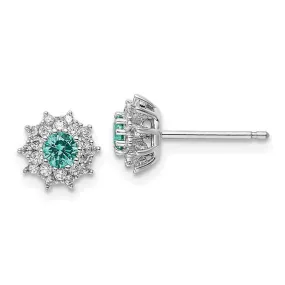 Sterling Silver Teal and White CZ Post Earrings