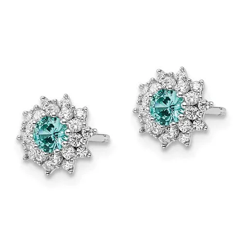 Sterling Silver Teal and White CZ Post Earrings