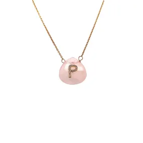 Stone With Diamond Initial Necklace (More colors available)