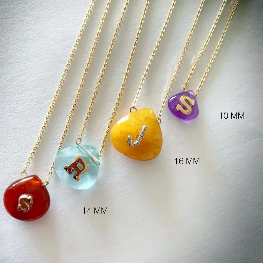 Stone With Diamond Initial Necklace (More colors available)