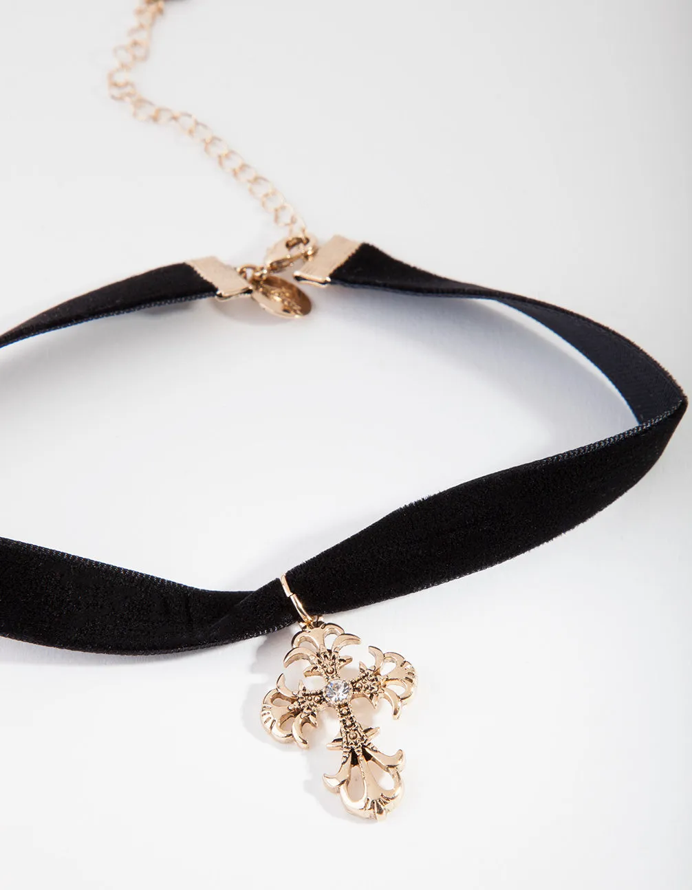 Suedette Antique Gold Cross Choker