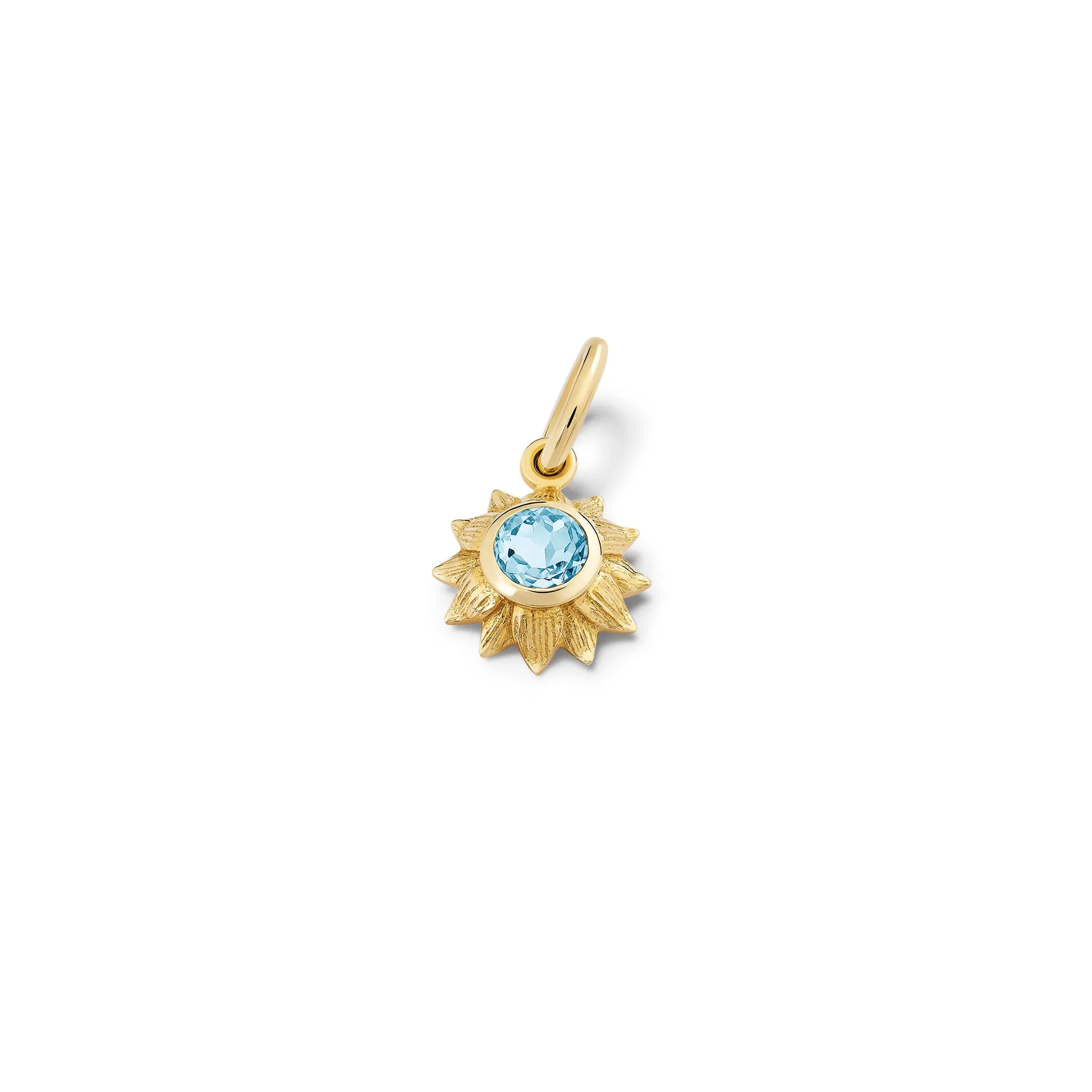 Sunflower Necklace Pendant Yellow Gold - Blue Topaz