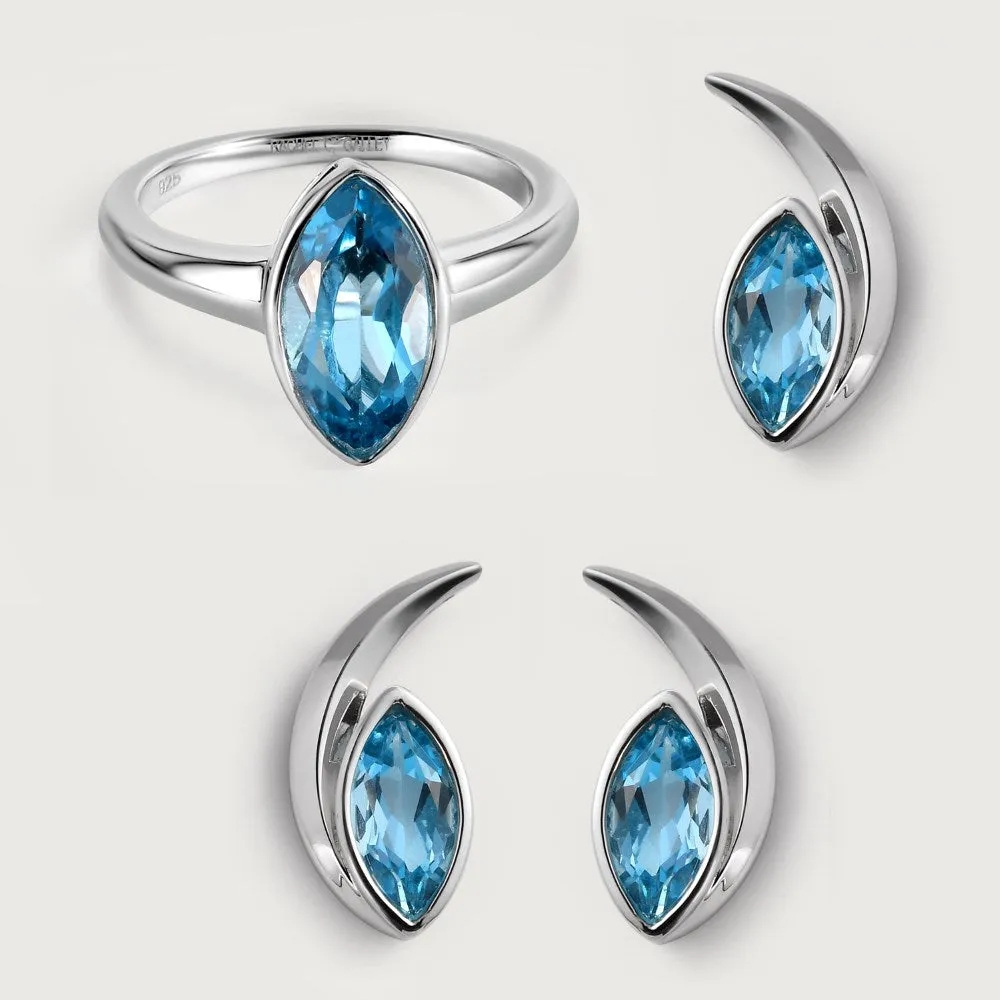 Surf Moon Ring   Surf Moon Earrings   Surf Moon Pendant with Swiss Blue Topaz