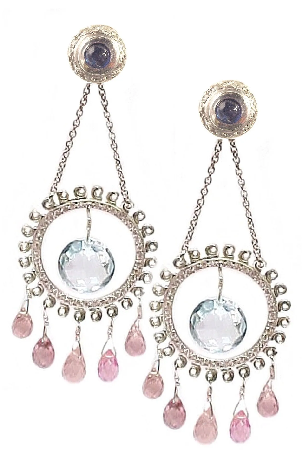 'Swirl Motif Rose-Cut Blue Topaz Chandelier'