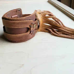 Tan FRINGE Distressed Leather Cuff