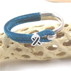 Teal Awareness Soft Cotton Cord Bracelet Half Cuff