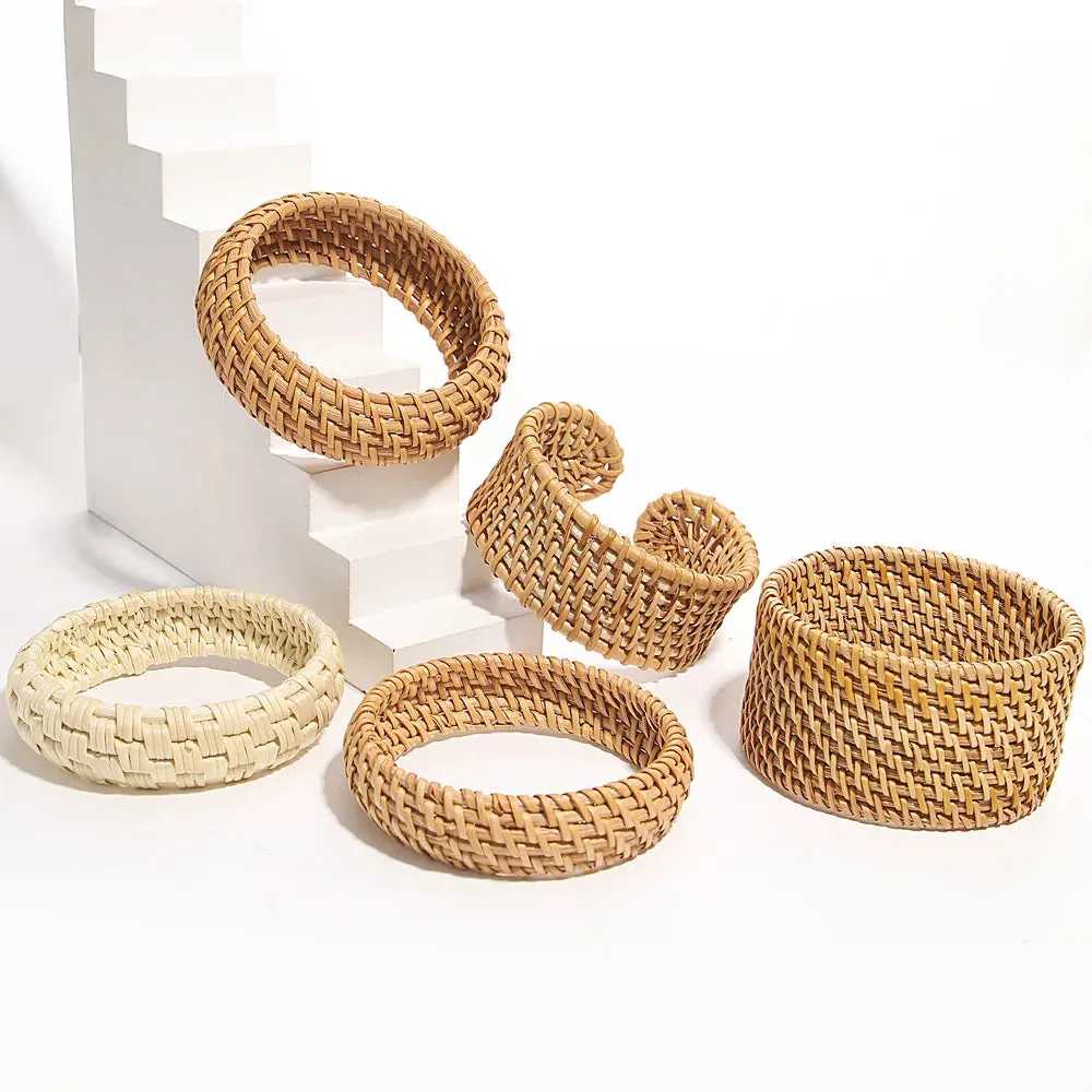 TEEK - Boho Wood Bamboo Rattan Weave Bracelet