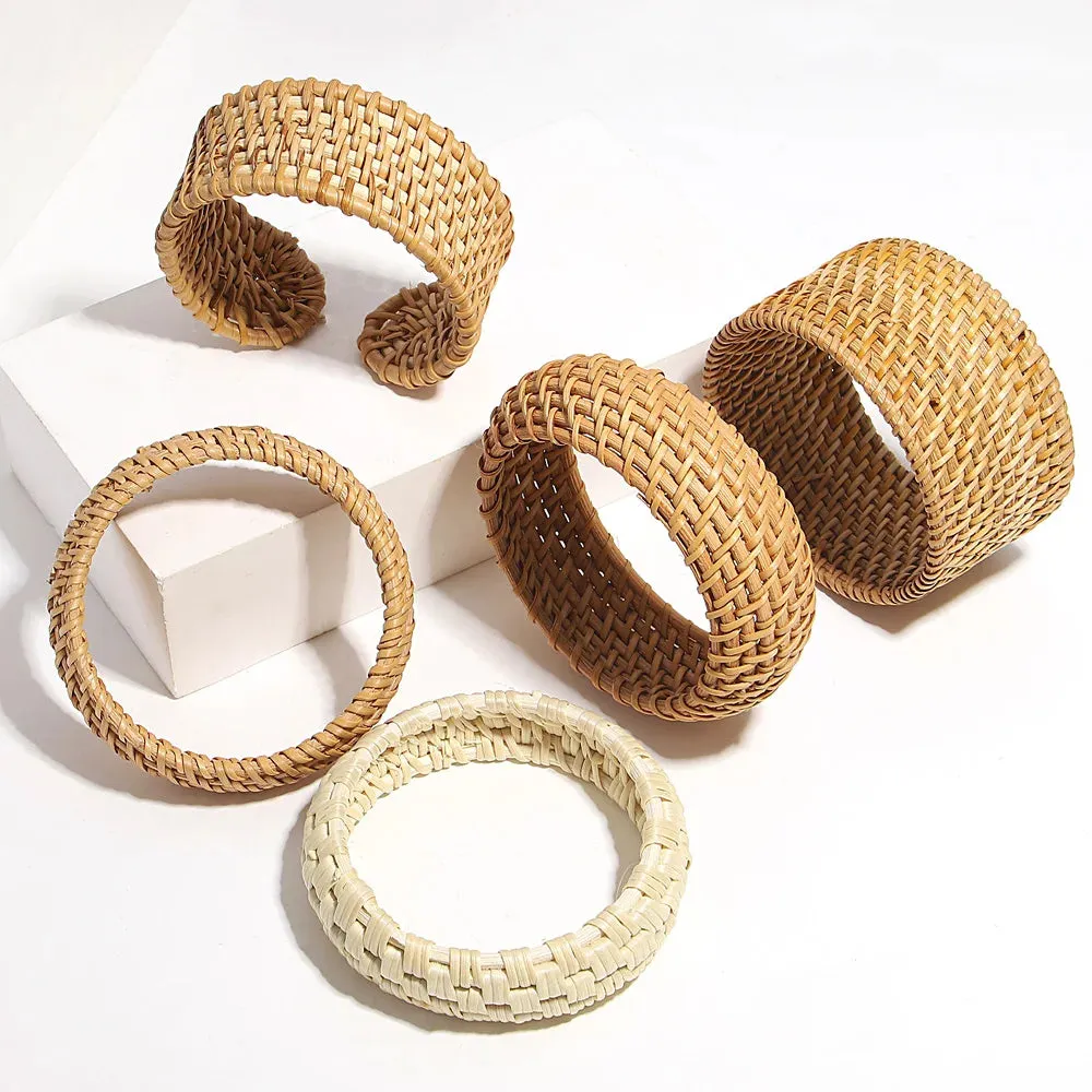 TEEK - Boho Wood Bamboo Rattan Weave Bracelet