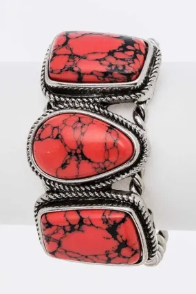 TEEK - Silver Red Oversize Stone Western Open Bangle