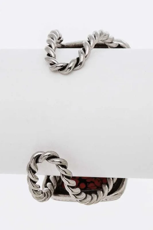 TEEK - Silver Red Oversize Stone Western Open Bangle