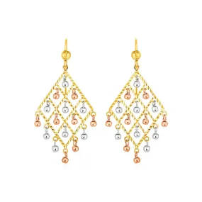 Textured Chandelier Earrings with Ball Drops in 14k Tri Color Gold