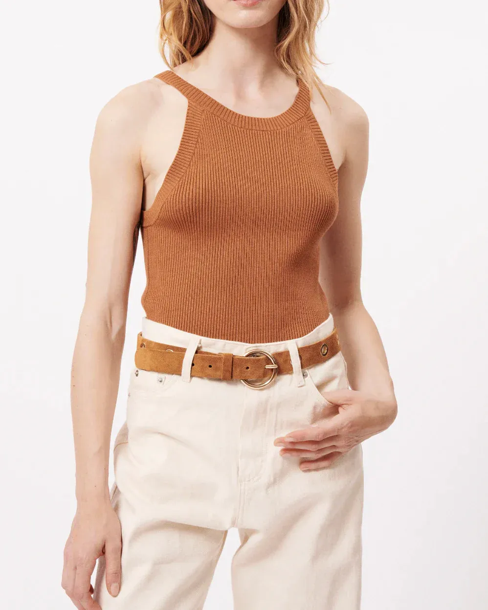 The Lina Suede Grommet Belt by FRNCH - Camel