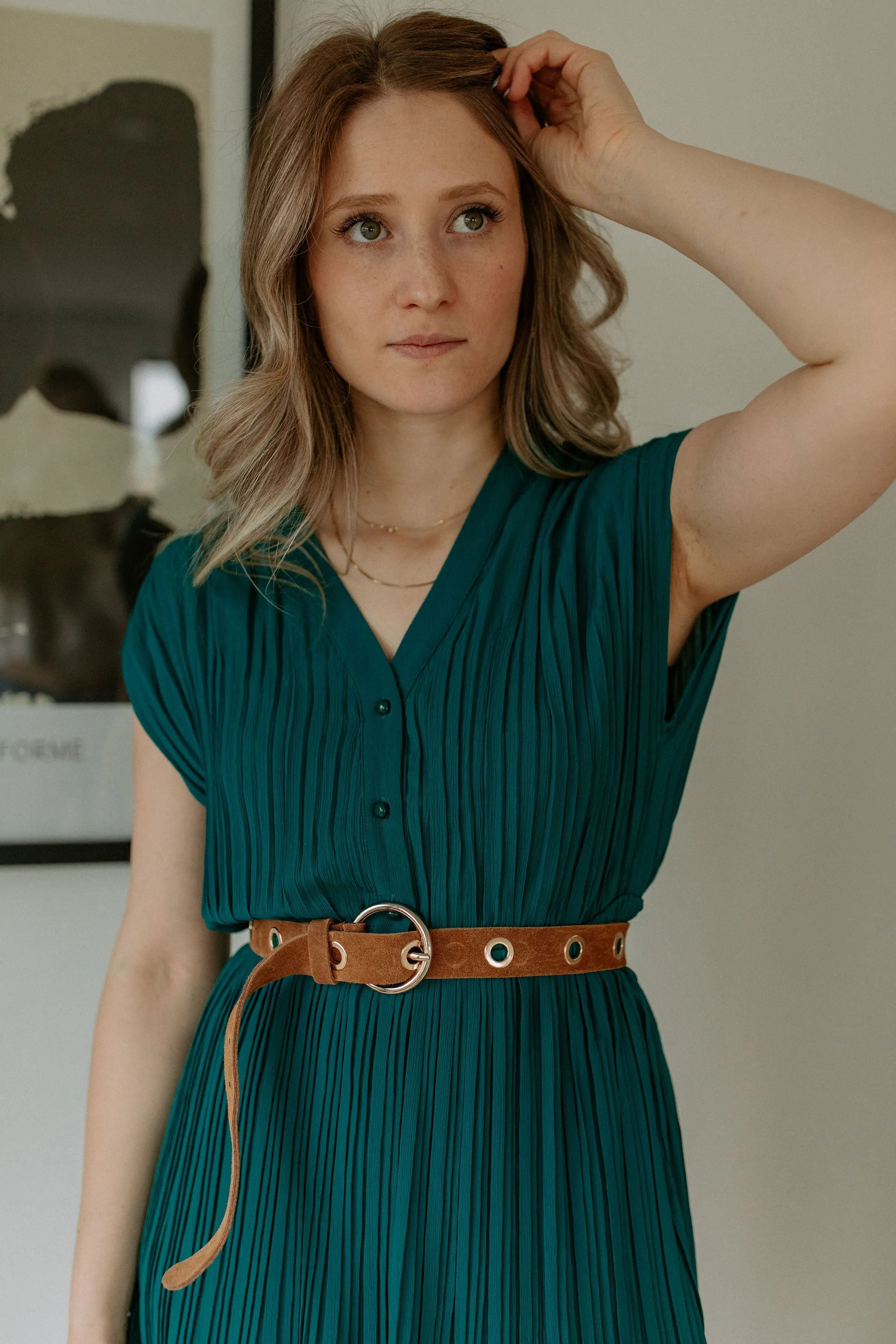 The Lina Suede Grommet Belt by FRNCH - Camel