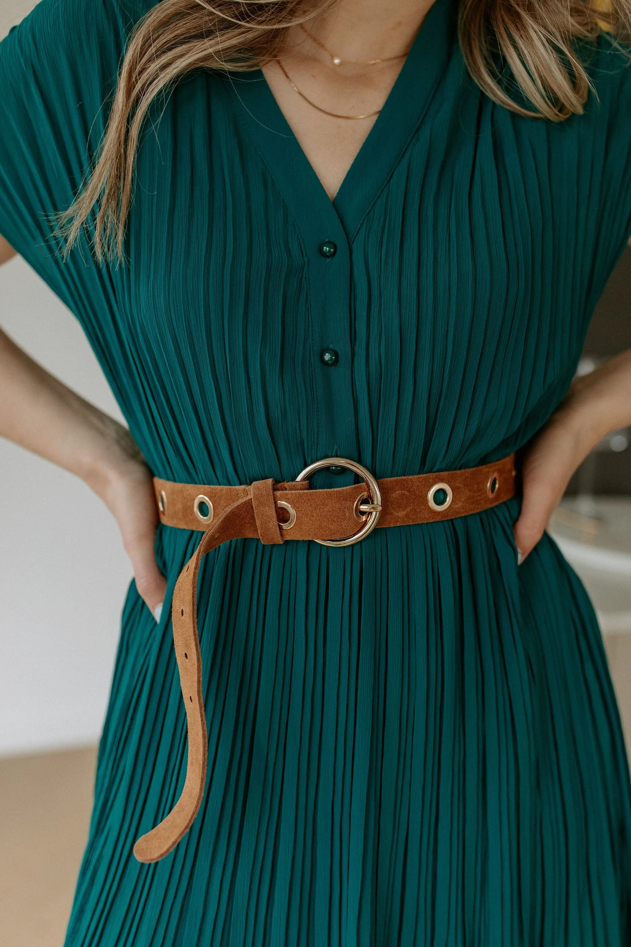 The Lina Suede Grommet Belt by FRNCH - Camel