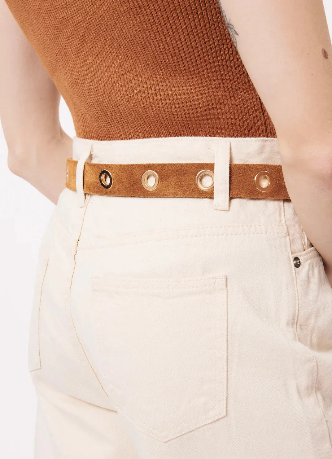 The Lina Suede Grommet Belt by FRNCH - Camel