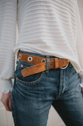 The Lina Suede Grommet Belt by FRNCH - Camel