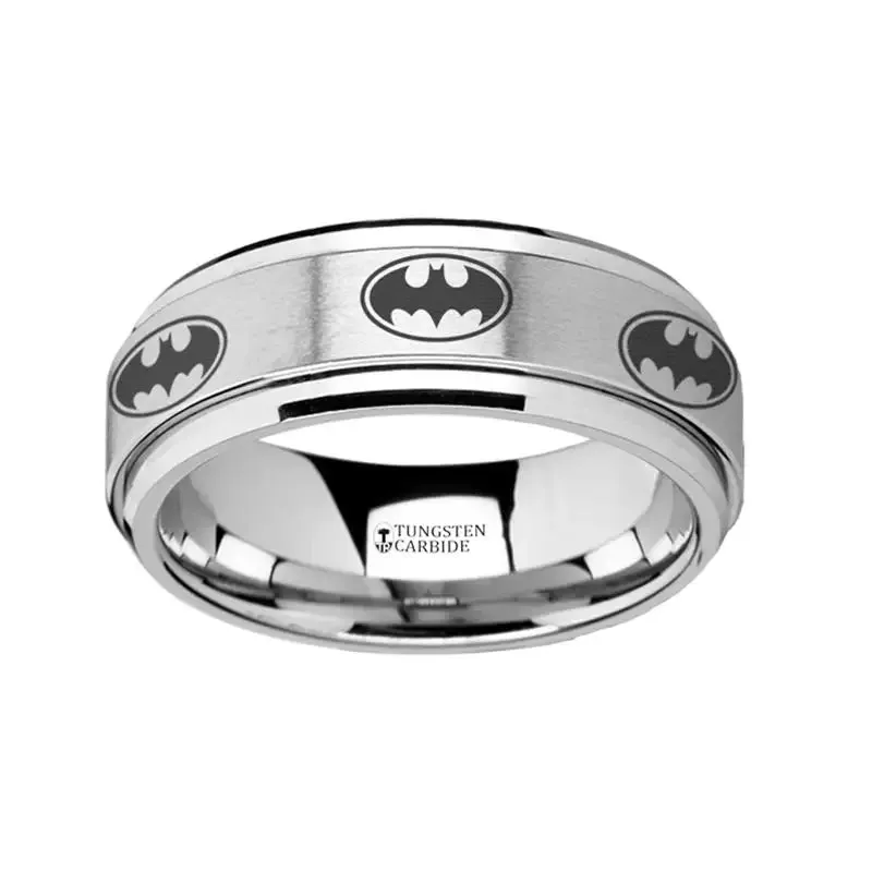 Thorsten Batman Symbol Tungsten Carbide Spinner Wedding Band - 8mm