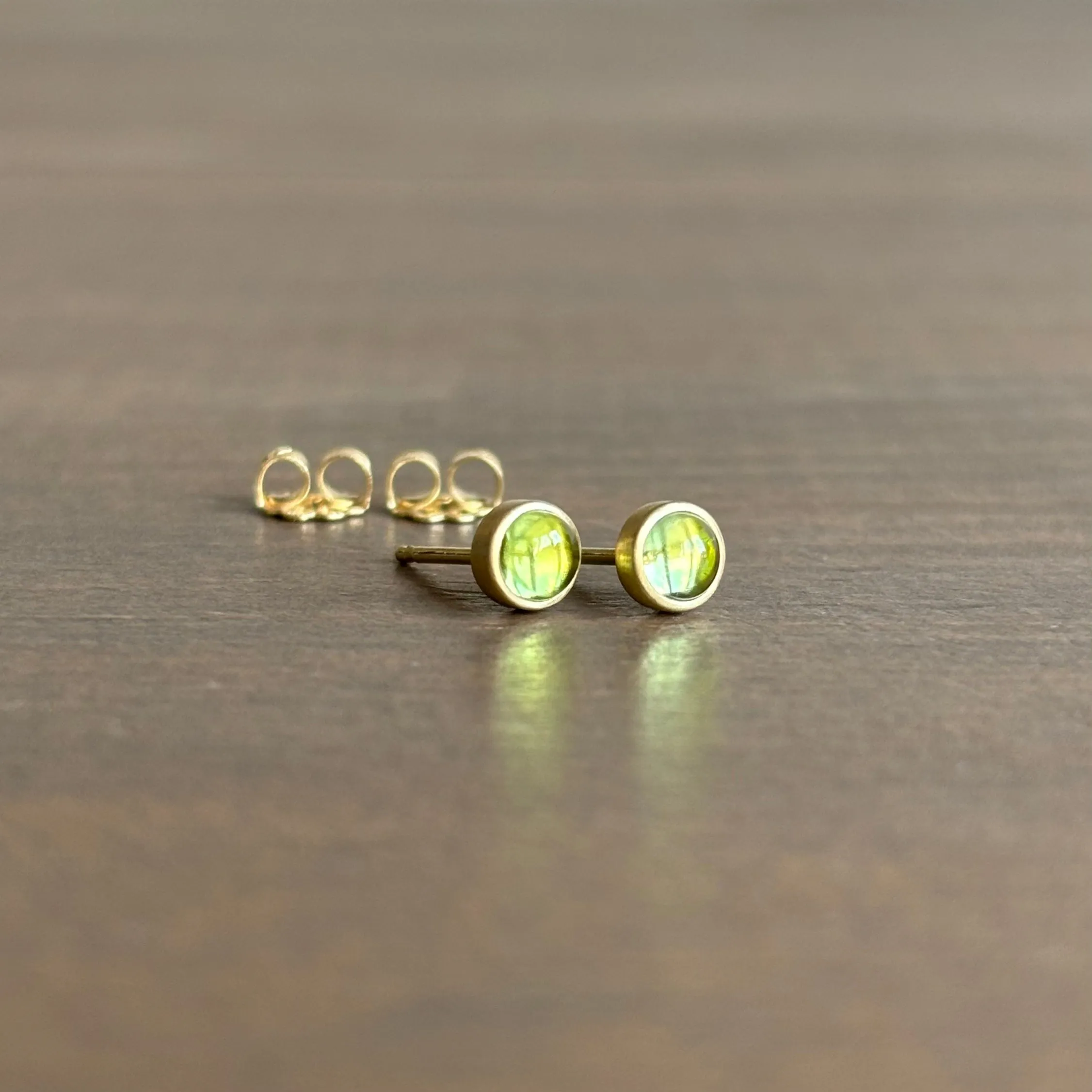 Tiny Round Peridot Cabochon Stud Earrings