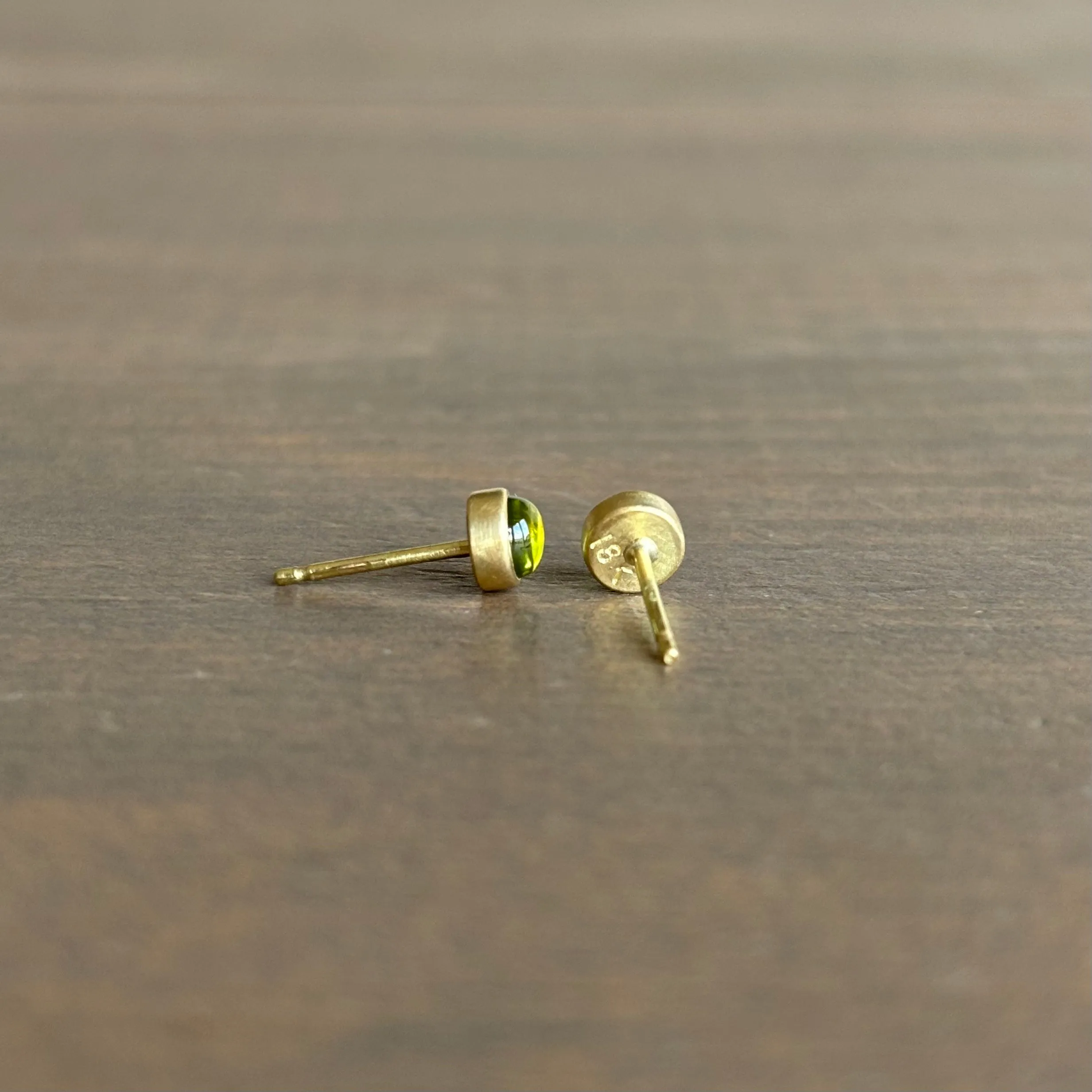 Tiny Round Peridot Cabochon Stud Earrings