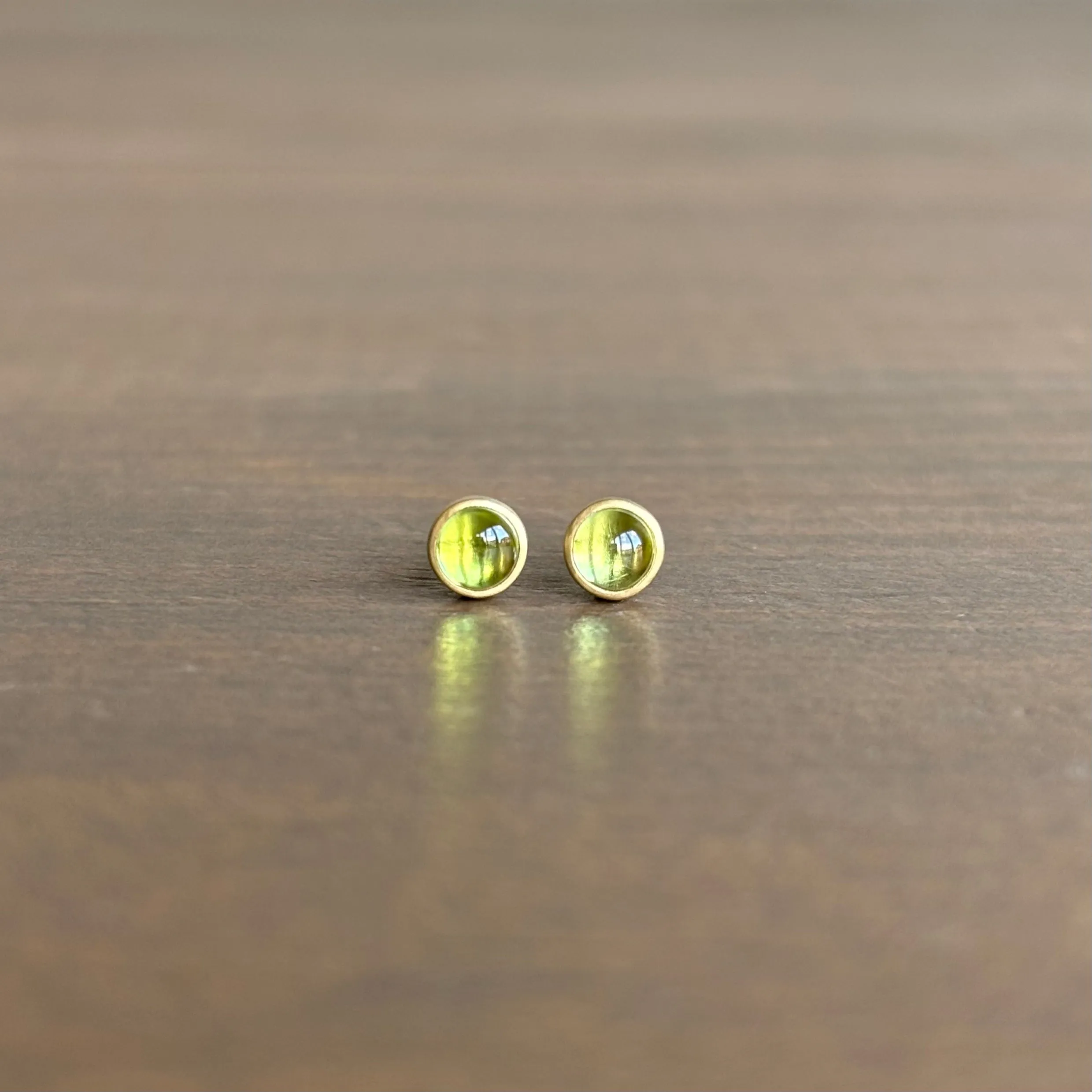 Tiny Round Peridot Cabochon Stud Earrings