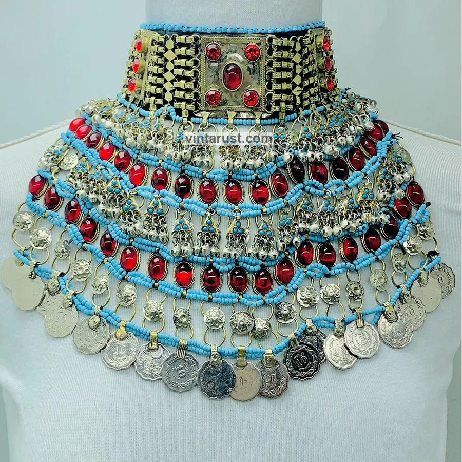 Tribal Layered Necklace With Red Glass Stones