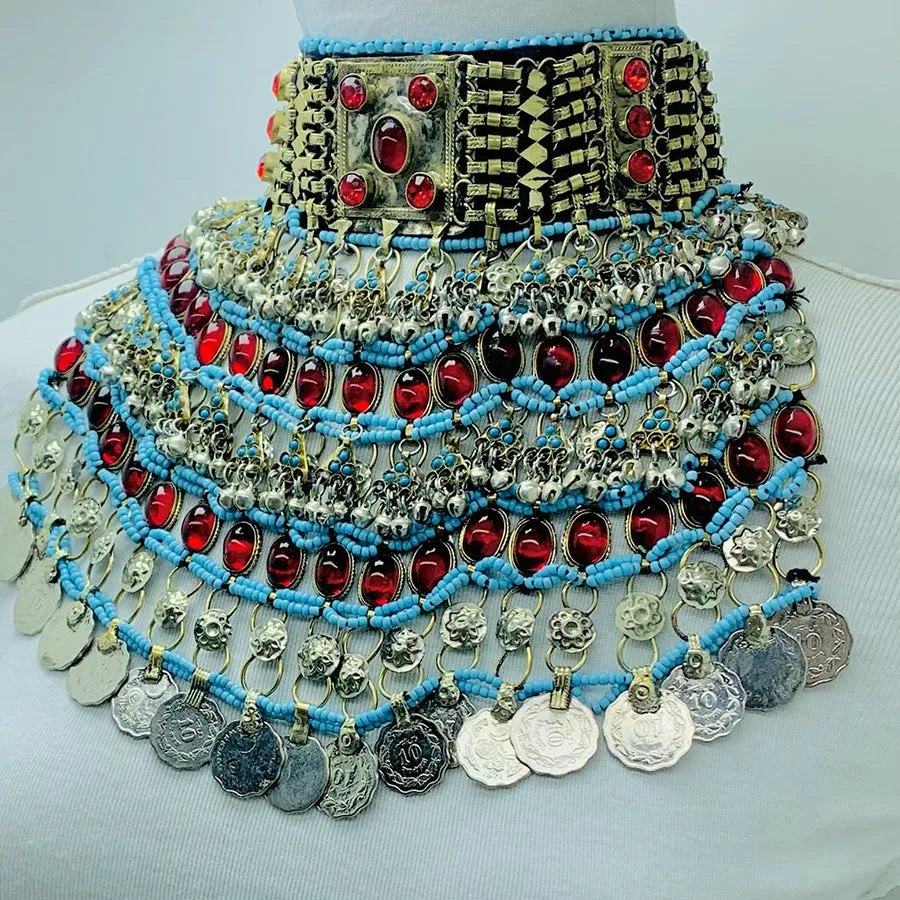 Tribal Layered Necklace With Red Glass Stones