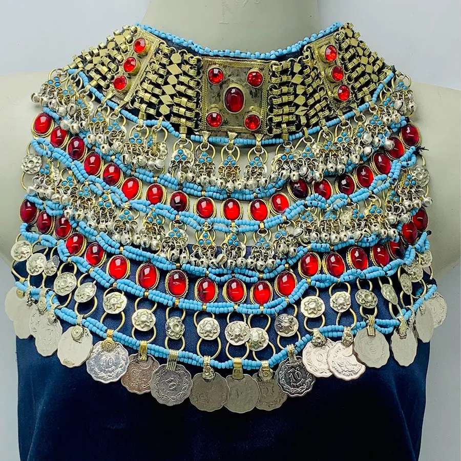 Tribal Layered Necklace With Red Glass Stones