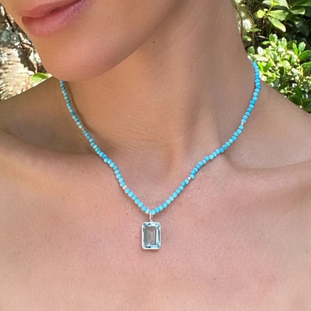 Turquoise & Topaz Emerald Cut Charm Necklace