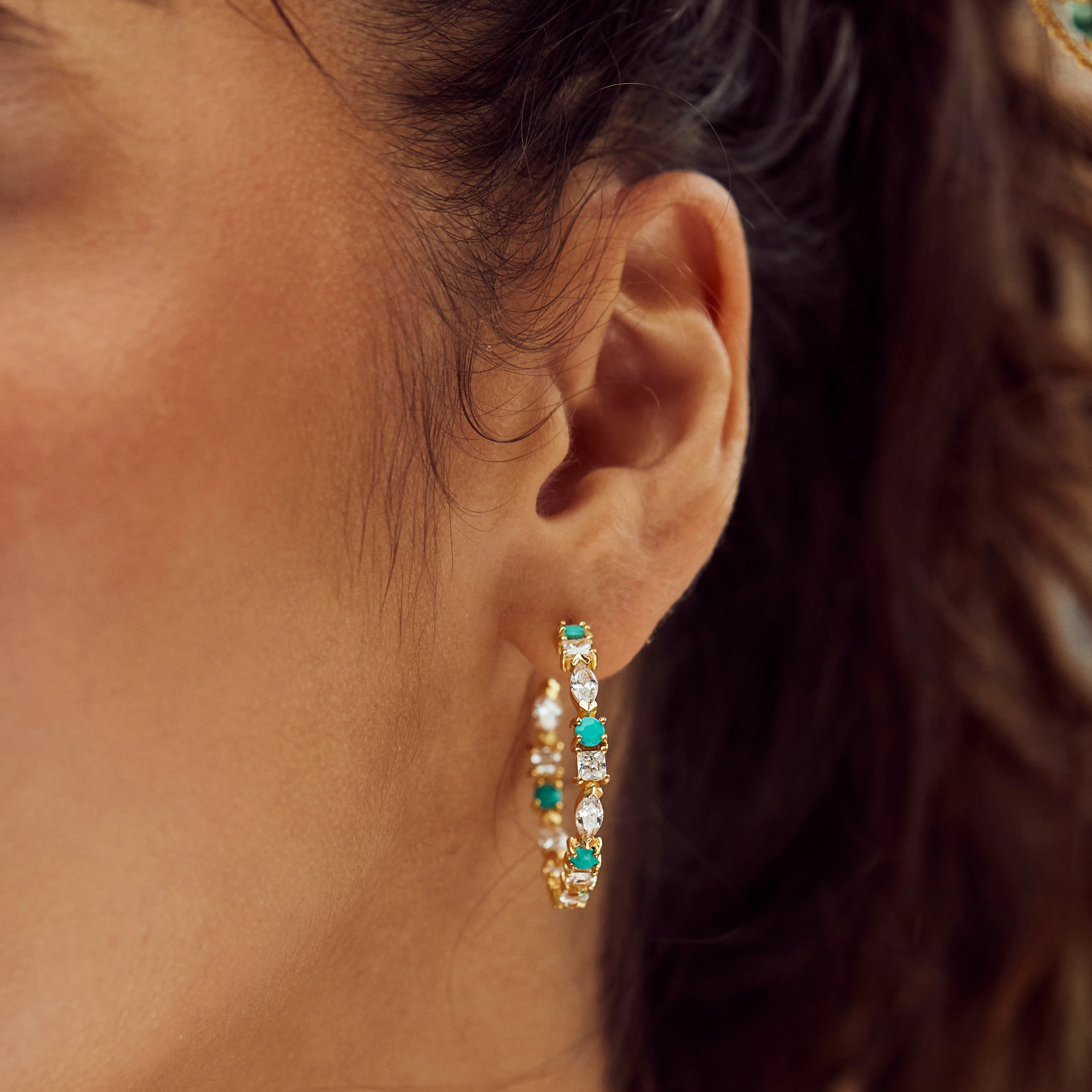 Turquoise Sparkle Hoop Earrings