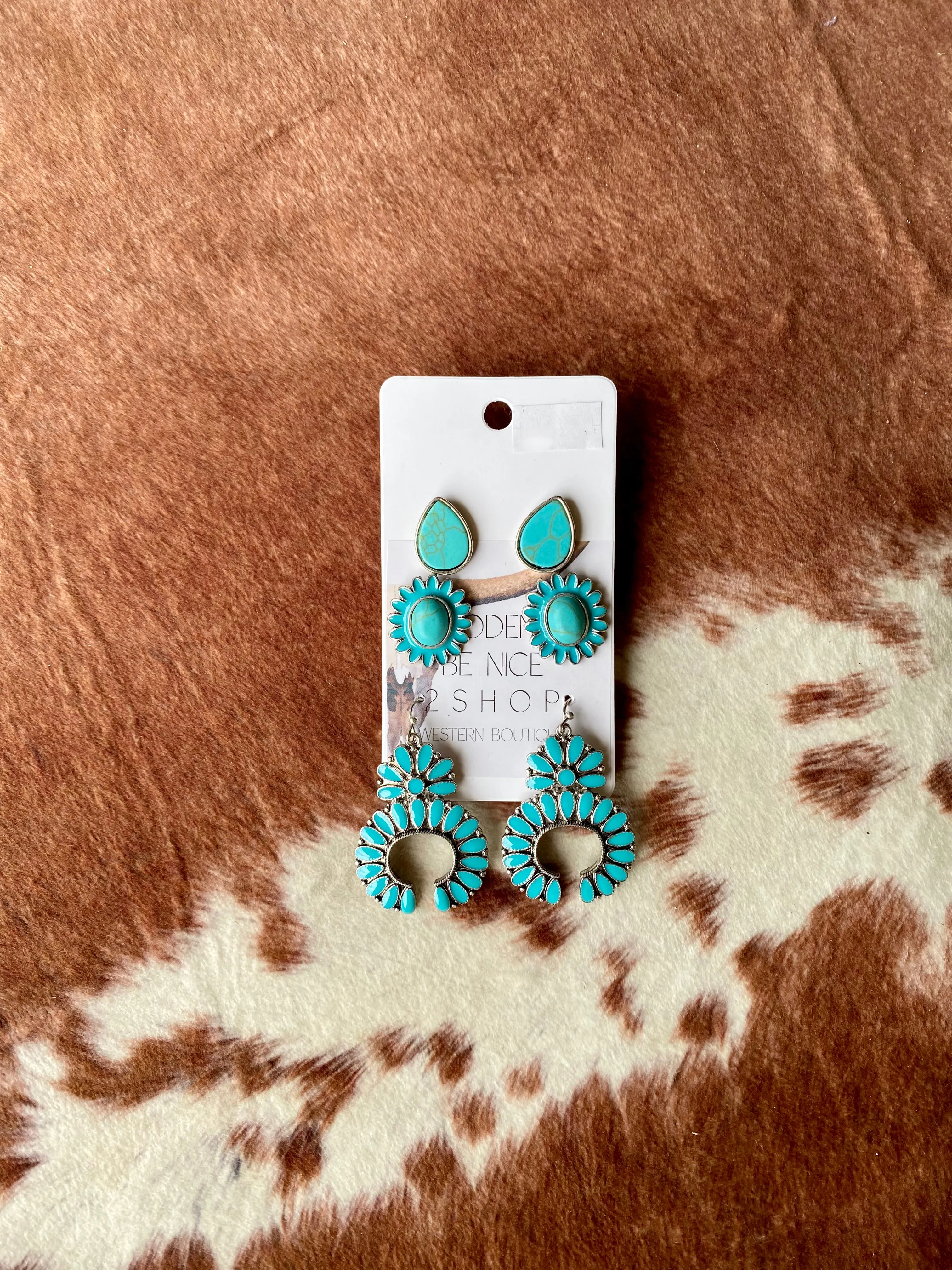 Turquoise Western Earrings-3PC Set