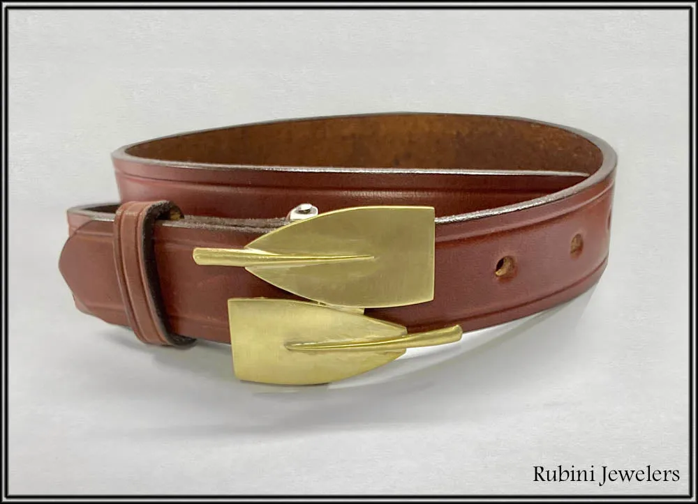 Two Overlapping Brass Rowing Blades Belt Buckle